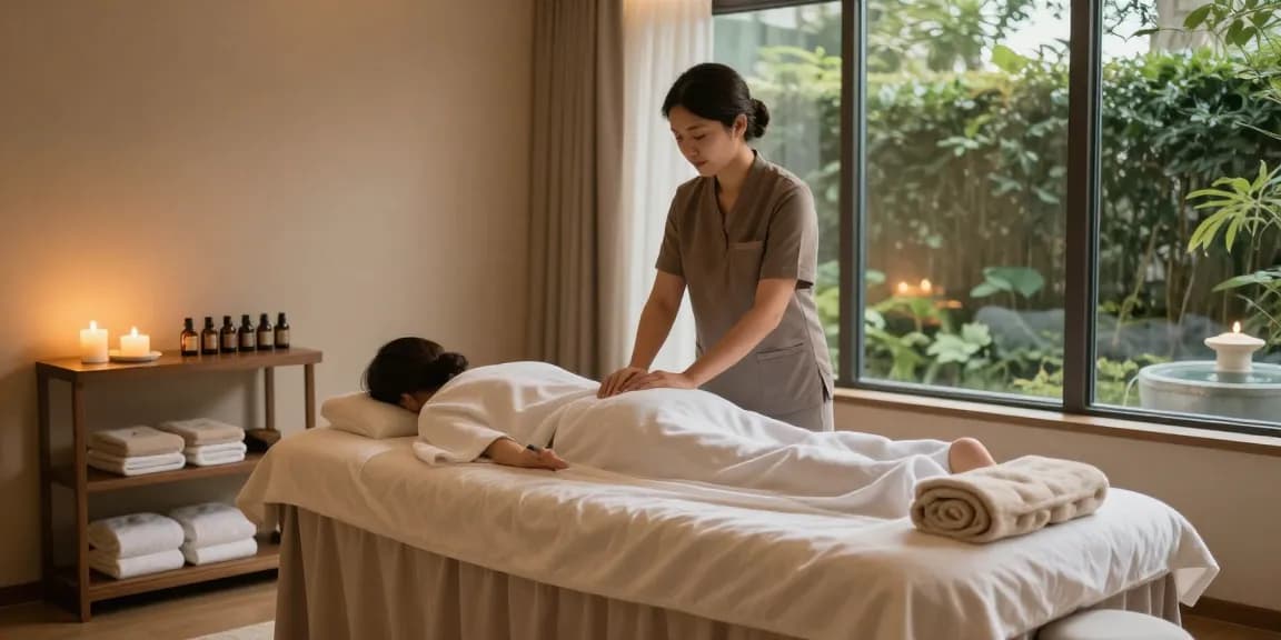 Tranquil massage therapy room highlighting 강남출장안마 with elegant setup for relaxation.