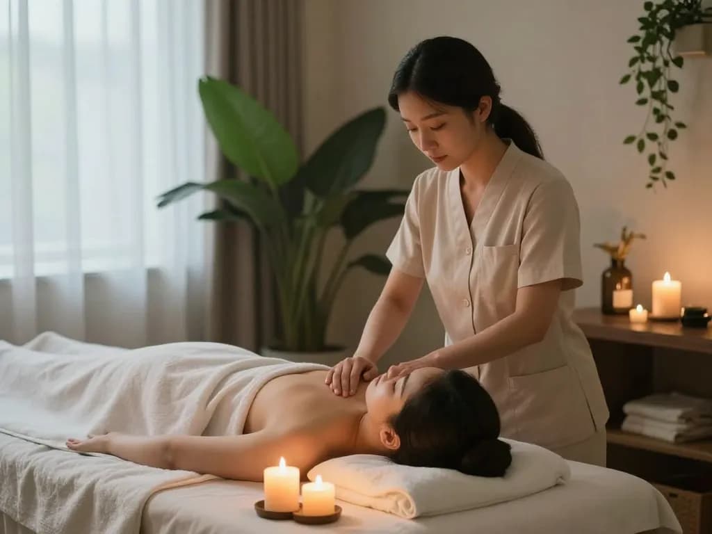 Enjoying a rejuvenating 출장마사지 session in a tranquil home setting with soothing ambiance.