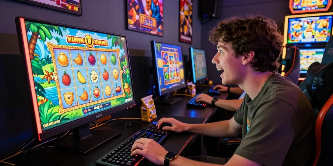 Player engaging with online slot games featuring vibrant themes and graphics in a dynamic gaming environment.