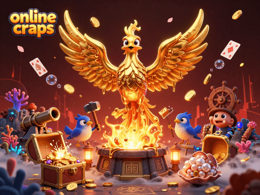 Engage in online craps with vibrant visuals of a golden phoenix and dynamic gaming elements