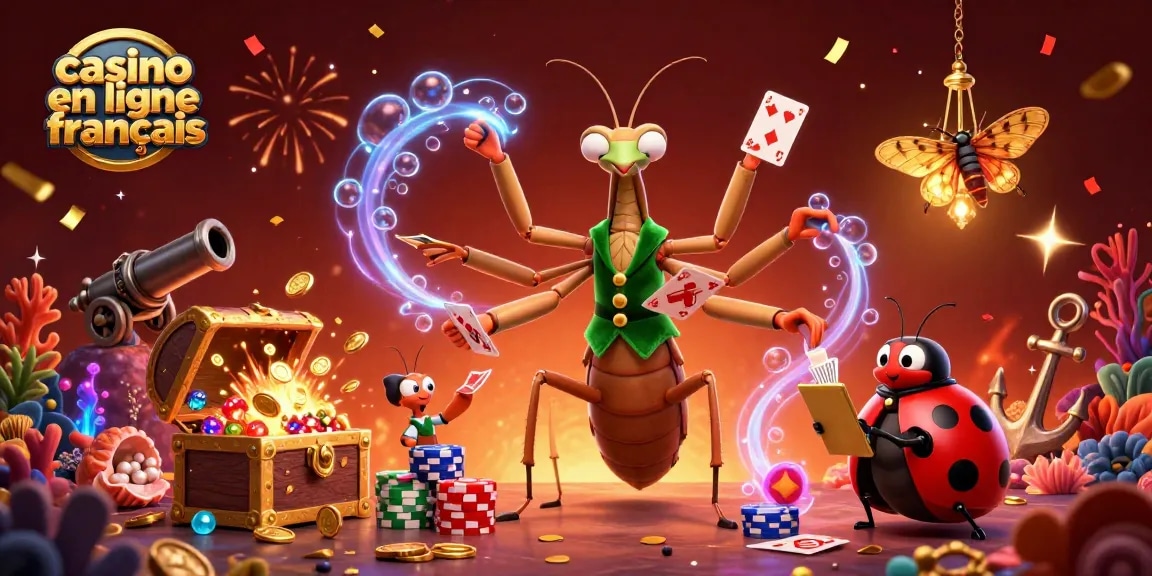 Jouez au casino en ligne français avec des personnages de jeu animés déballant des cartes et des jetons.