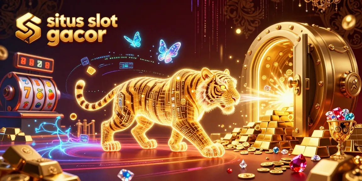 Situs slot gacor illuminated in vibrant casino scene with golden tiger and jackpot symbols