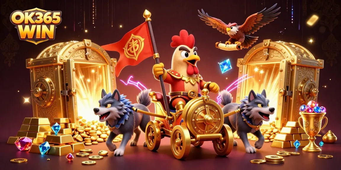 Experience thrilling victories with OK365 WIN in a vibrant casino scene packed with treasure.