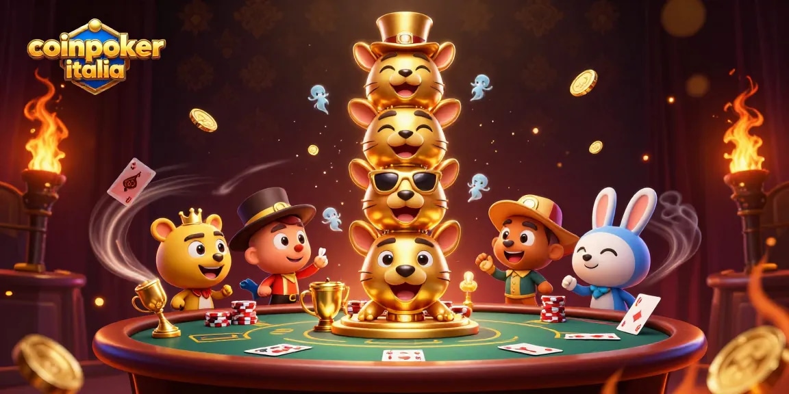 CoinPoker Italia: Gioca a poker online con un totem d'oro e accessori da casinò.