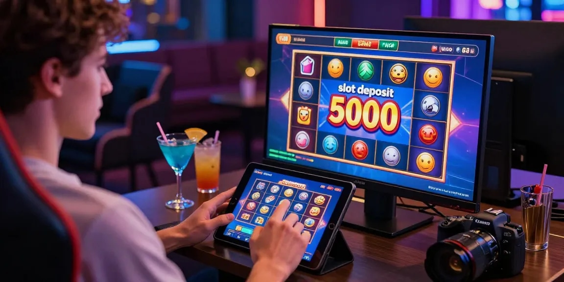 Engaged player experiencing slot deposit 5000 excitement on a modern gaming tablet.