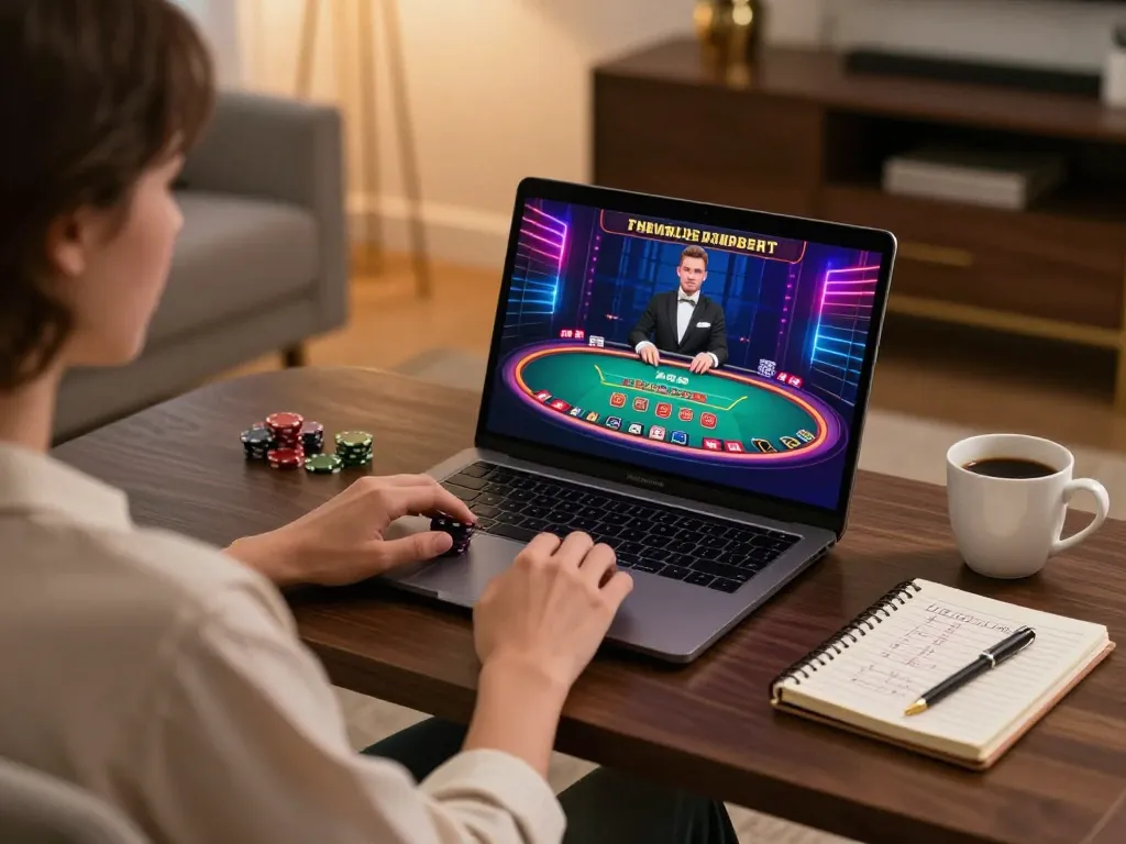 Engaging scene of online casinos Canada where a player enjoys blackjack on their laptop.