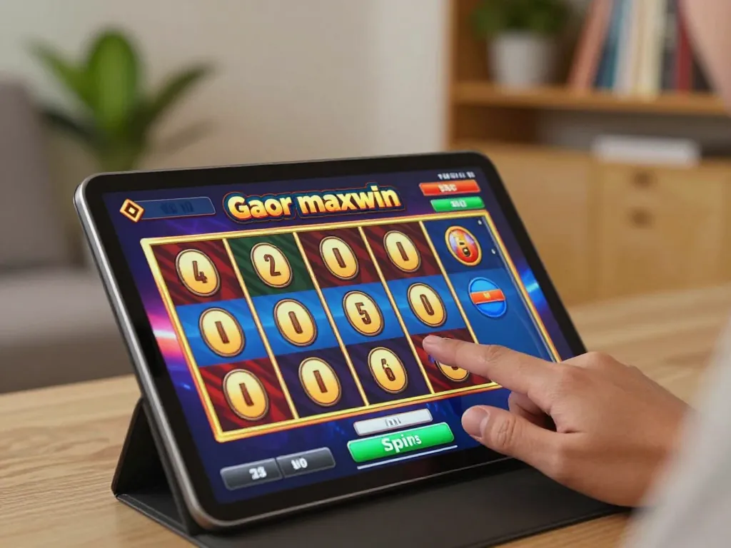 Engaging gameplay on slot gacor maxwin interface during online casino session at home.