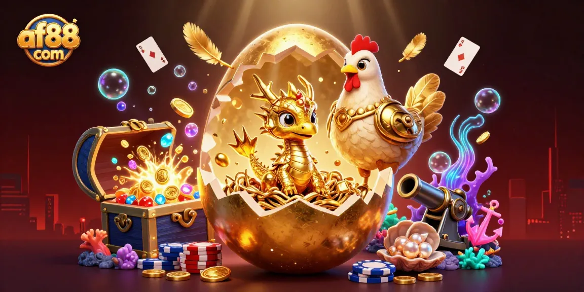 Experience the thrill and adventure of af88 com with a golden dragon amidst casino elements.