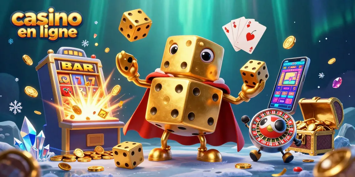 Jouez à des jeux captivants dans ce casino en ligne avec des dés dorés et des machines à sous.