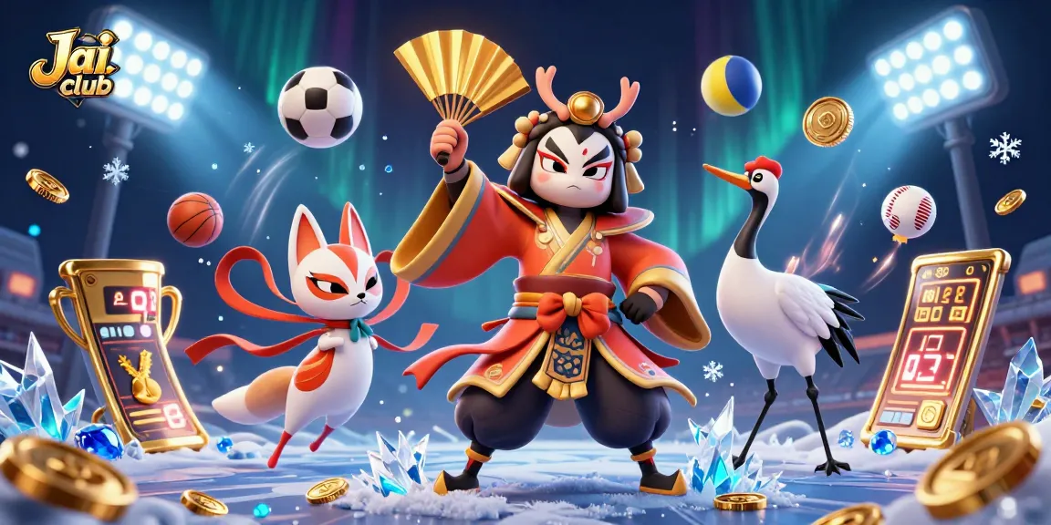 Engage with Jai club's vibrant 3D casino illustration featuring dynamic sports elements.