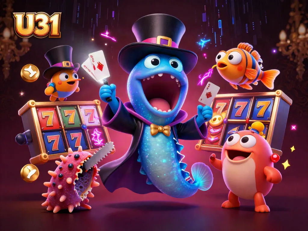 Experience the excitement of U31 as a bioluminescent eel performs thrilling card tricks in a casino setting.