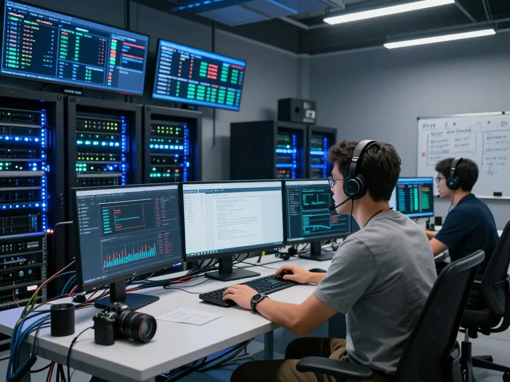 Engineer optimizing IODeFi cloud mining operations in a modern data center.