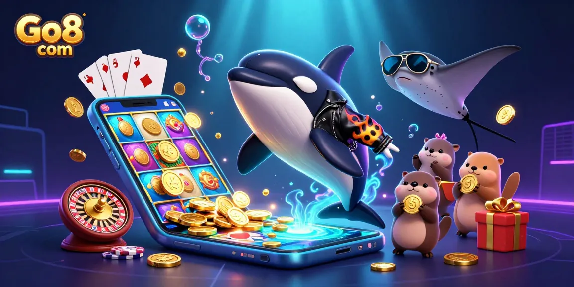 Experience the excitement at Go8 com with thrilling creatures and gambling elements in a vibrant underwater scene.