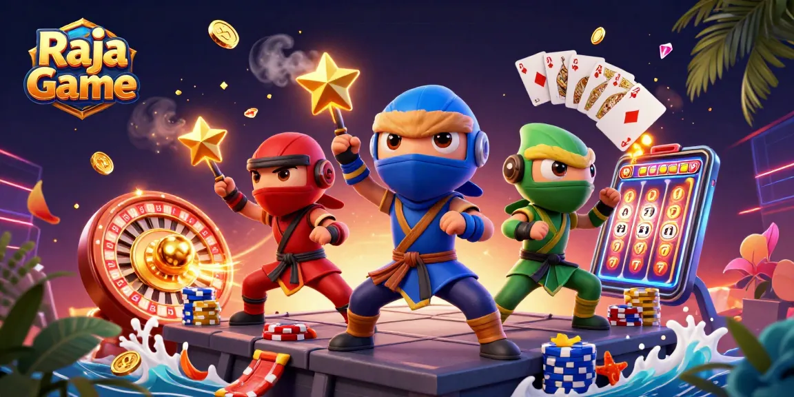 Experience thrilling gaming with Raja Game's vibrant ninja chameleons amidst cascading rewards and casino elements.
