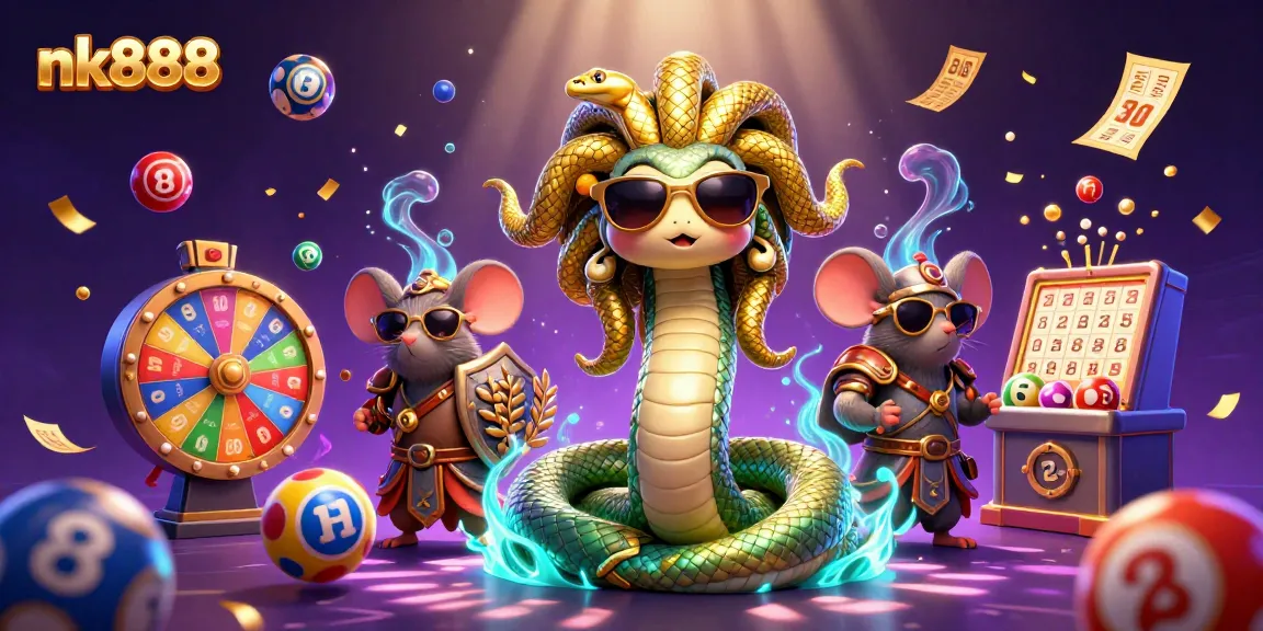 Engage with nk888 through vibrant lottery-themed gameplay featuring a Medusa and warrior mouse.