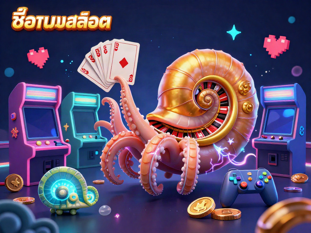 Spin the enchanting ชื่อเกมสล็อต with a vibrant 3D depiction of a nautilus roulette wheel amid colorful gaming elements.