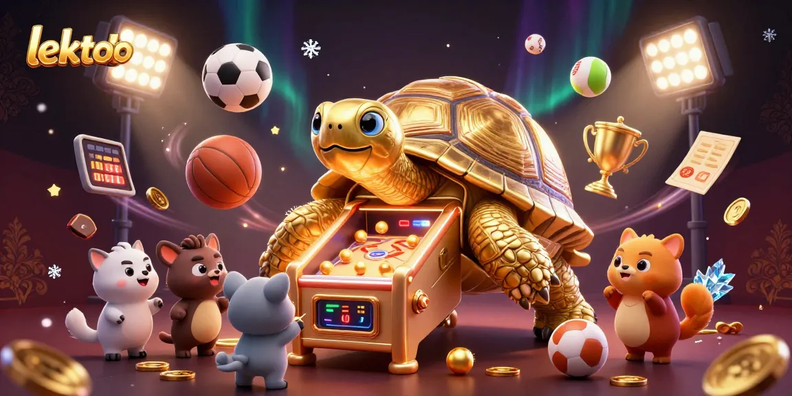 Engage in thrilling gaming at lektoto with a lively casino scene featuring a golden tortoise pinball machine and excited players.