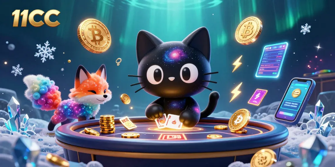 Experience thrilling gameplay with 11CC in a cosmic casino featuring vibrant characters and crypto elements.