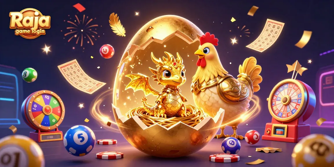 Engage with Raja game login by entering to win with a golden baby dragon amidst vibrant casino elements.