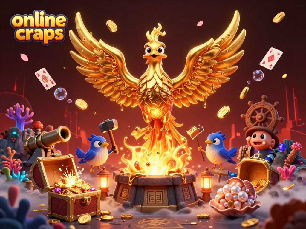 Engage in online craps with vibrant visuals of a golden phoenix and dynamic gaming elements