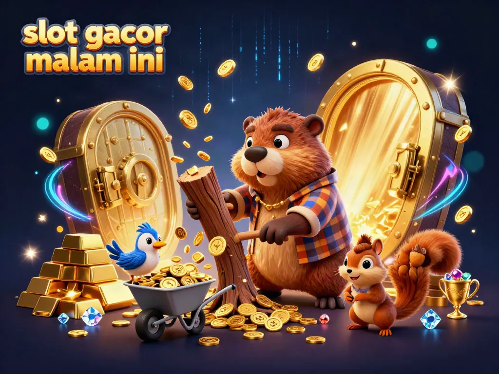 Permainan slot gacor malam ini dengan beaver pemotong pohon yang menghasilkan koin emas.