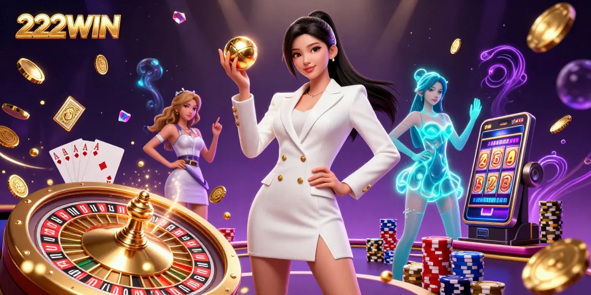 Engage in high-stakes gaming at 222WIN with a stunning roulette and poker display.