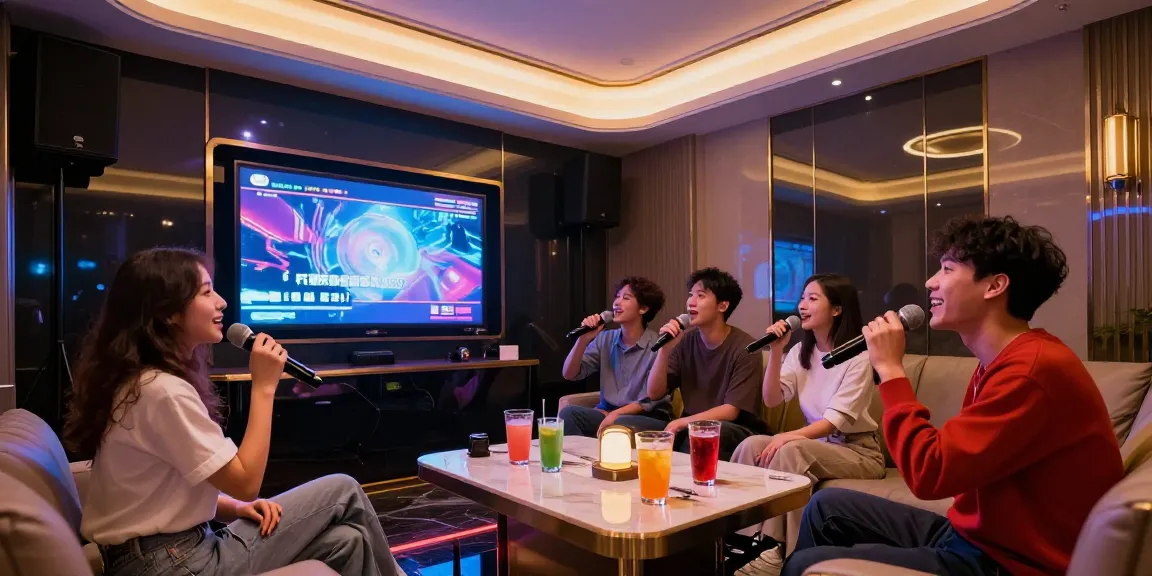 달토에서 친구들과 함께 노래를 부르는 화려한 카라오케 방의 모습