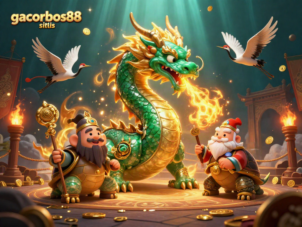 Experience winning excitement with gacorbos88 situs featuring a dragon, turtles, and lucky cranes.
