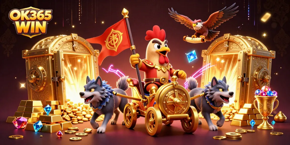Experience thrilling victories with OK365 WIN in a vibrant casino scene packed with treasure.