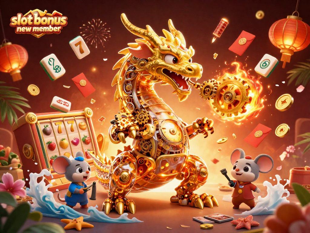Experience thrilling gameplay with slot bonus new member featuring golden dragons and dynamic slot elements.