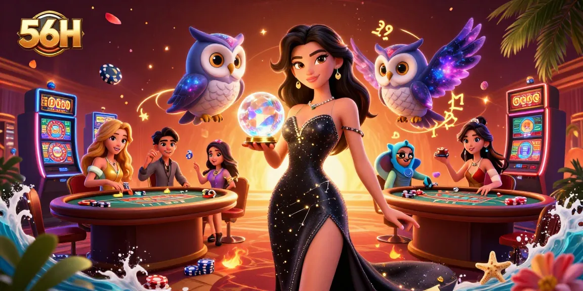 Join the excitement at 56H with a mystical scene depicting thrilling casino energy and engaging characters.