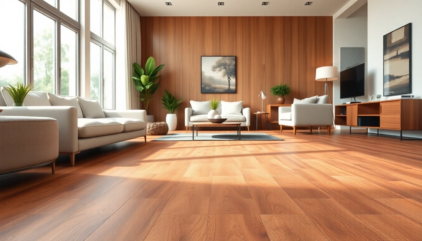 Showcasing quality vinyl flooring in a modern living room with elegant decor and natural light.