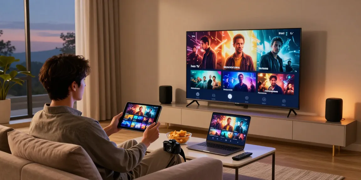 Enjoying high-quality streaming with Iron TV on a smart TV in a cozy living room setting.