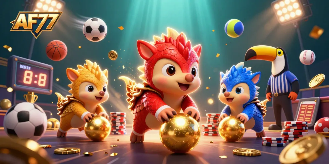 Experience the thrill of AF77 casino games as pangolins roll golden balls and bowl through poker chips.