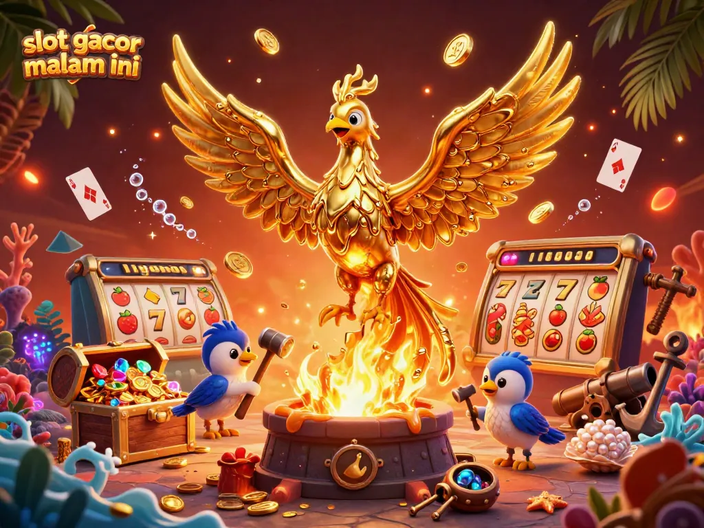 Menangkan slot gacor malam ini dengan phoenix emas meledak di kasino berkilau penuh koin dan permainan menarik.