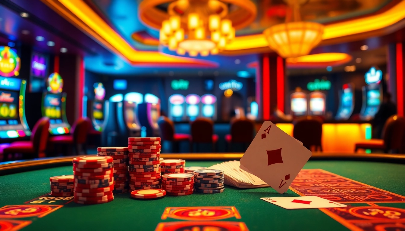 Engaging scene at a non gamstop Casino Uk showcasing vibrant gaming elements and luxurious atmosphere.