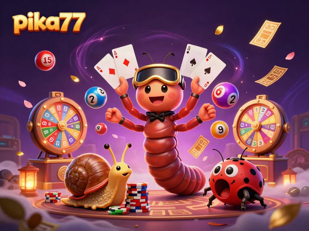 Engage in thrilling moments at pika77 with a vibrant 3D casino scene featuring exciting game elements.