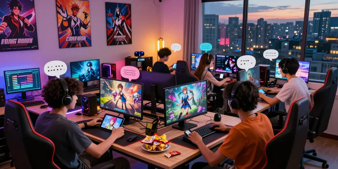 Gamers engaging in lively multiplayer hentai games online, showcasing vibrant gaming environment.