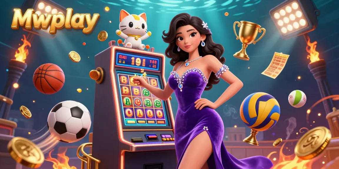 Engage in thrilling wins at Mwplay with a vibrant casino scene showcasing jackpots and winning elements.