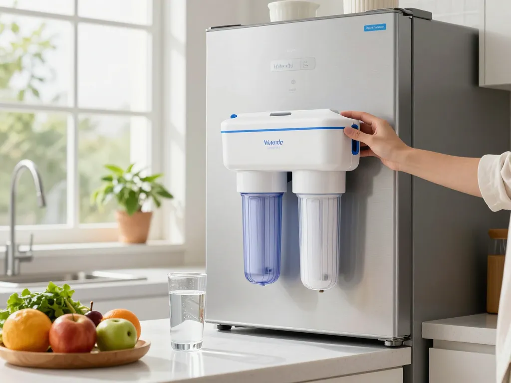 Replacing the Waterdrop RPWF Refrigerator Water Filter (NOT RPWFE) in a modern kitchen for clean drinking water.