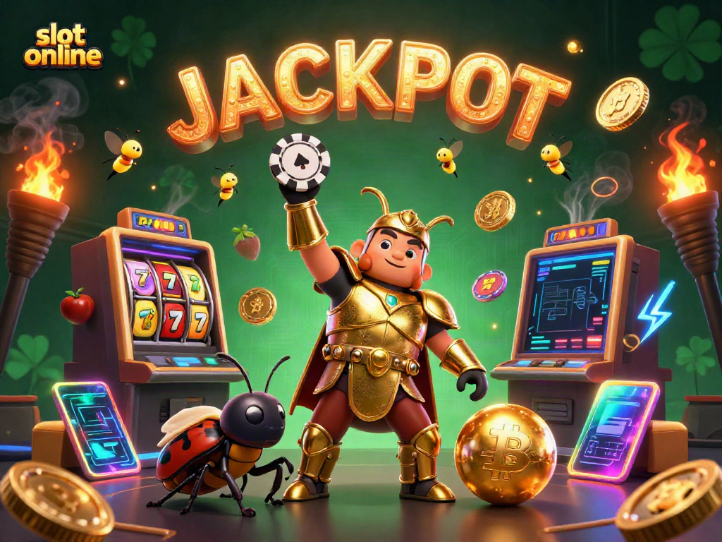 Experience winning excitement with slot online in this vibrant 3D casino illustration.