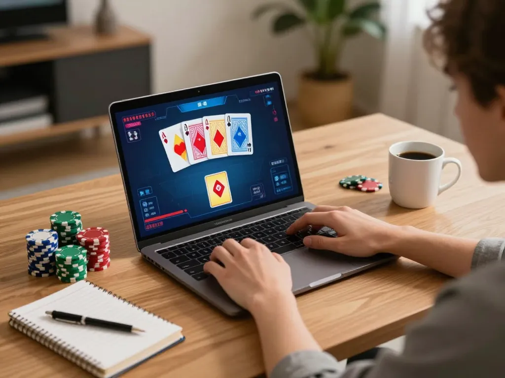 Engaged player navigating the best widget store for online poker strategies and gameplay