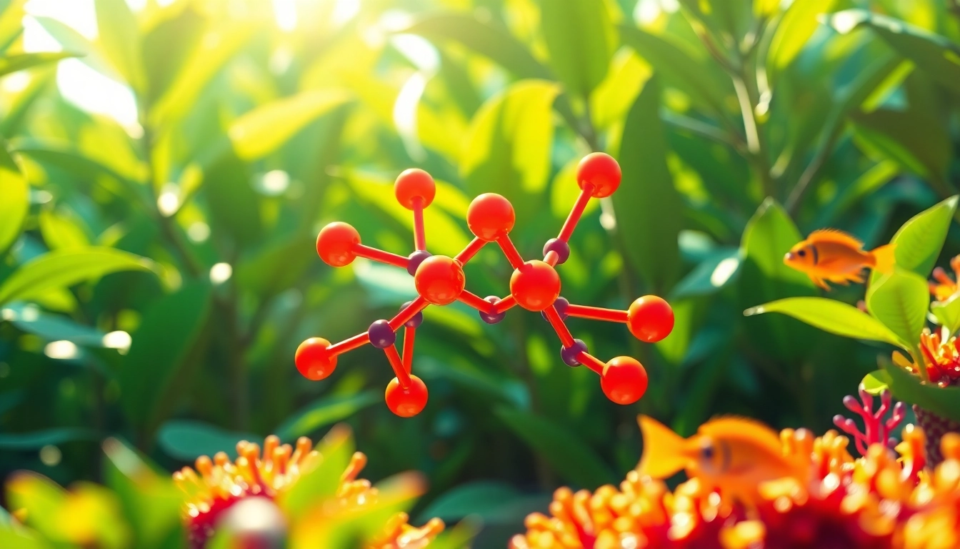 Explore astaxanthin bioavailability with a vibrant molecular representation in nature.