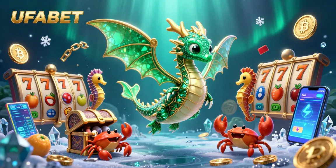 Experience the thrill of betting on UFABET with vibrant slot reels and stunning sea dragon guardians.