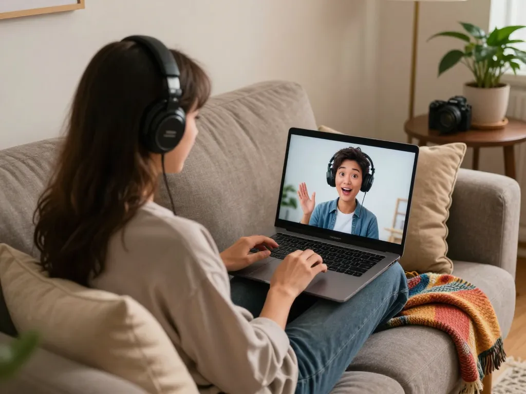 AI gf interaction with animated avatar in cozy setting
