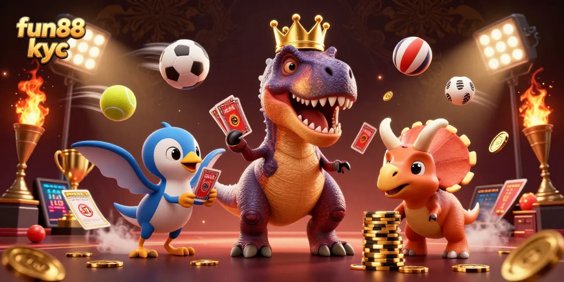 Chơi cá cược tại fun88 kyc với T-Rex vui nhộn và quân bài, hấp dẫn