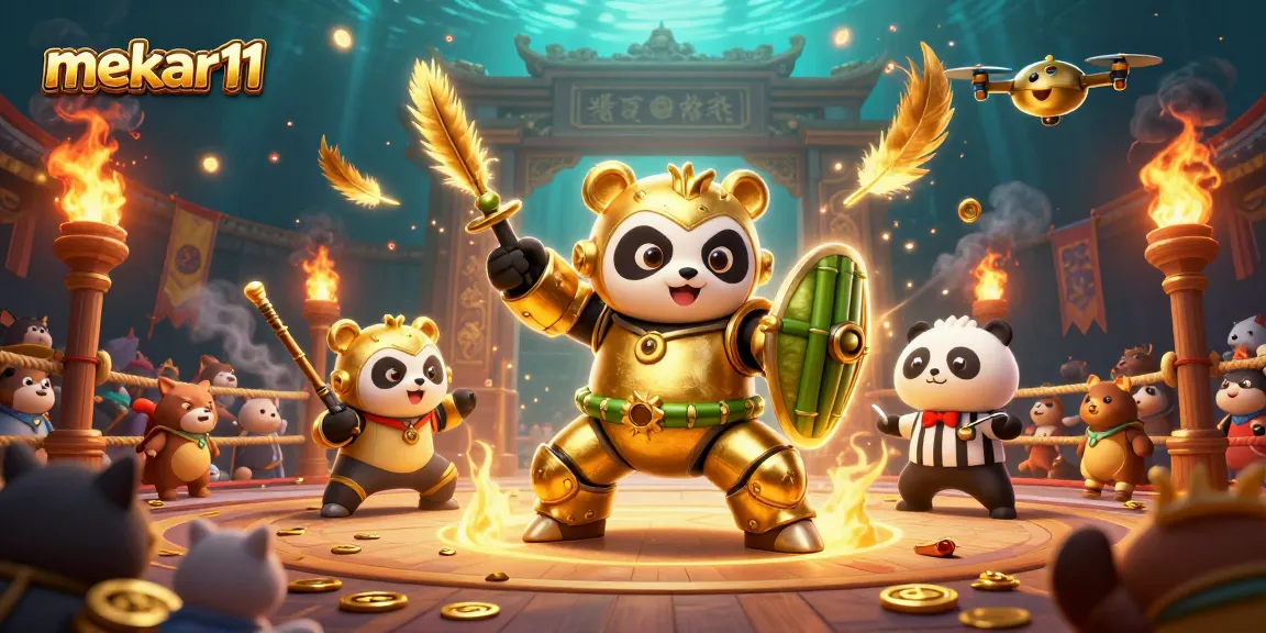Experience exciting gameplay with mekar11 in this vibrant 3D casino illustration featuring animated characters and dynamic elements.