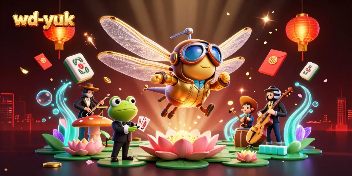 Experience the excitement of wd-yuk with a vibrant 3D casino scene featuring a dragonfly pilot and lively croupiers