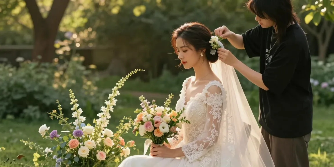 Consulenza di Bridal styling per spose con abito elegante in giardino illuminato dal sole