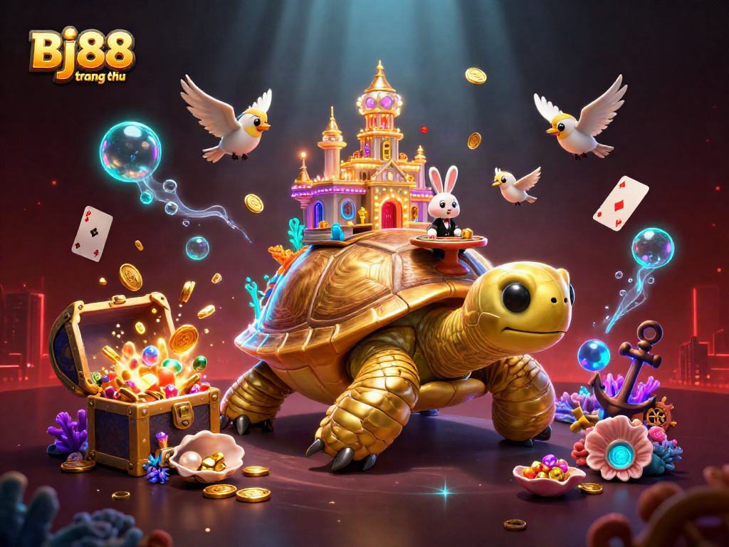 Spin and win at Bj88 trang chủ with exciting games featuring a golden tortoise and vibrant casino elements.